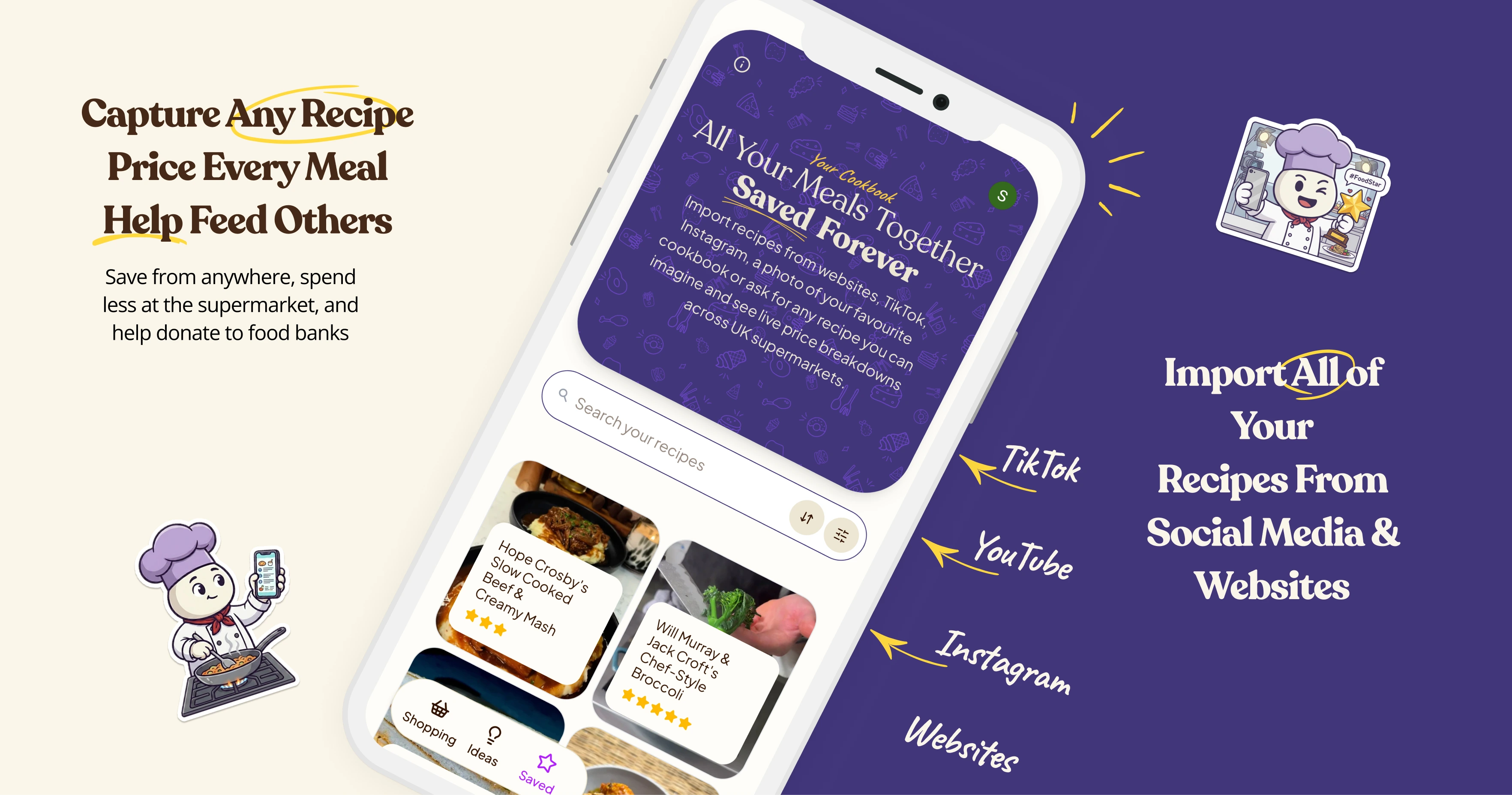 YoHugo recipe discovery screen with ingredient pricing